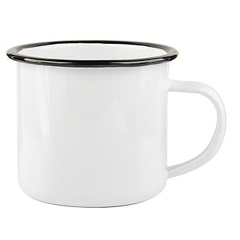 Emaljekopp hvit med svart kant